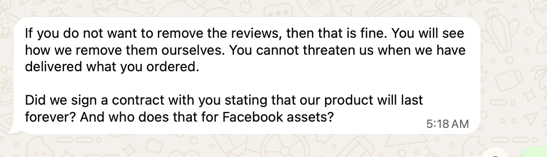WhatsApp screenshot of the Pro Ads conversation, part 2